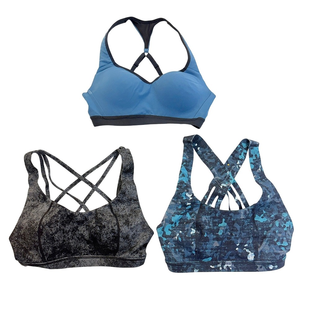 Sweaty Betty Sports Bra Bundle Size‎ Small Blue Grey Camo Strappy Racerback 3pc